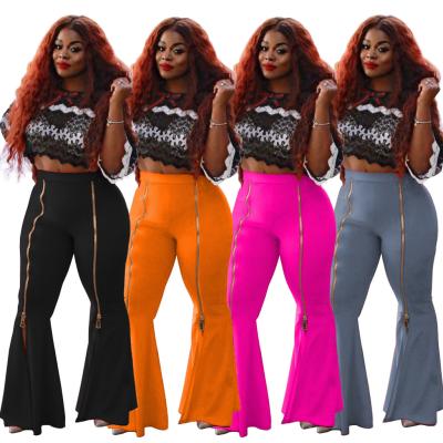 China Z0997 New Design S-3XL Anti-pilling Tight Flare Pants High Waist Casual Pants Solid Split Flare Pants For Ladies for sale