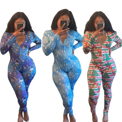 China Z1094 New Winter s 3XL Print Christmas Pajamas Anti-pilling Long Sleeve Jumpsuits For Women Christmas One Piece Overalls for sale