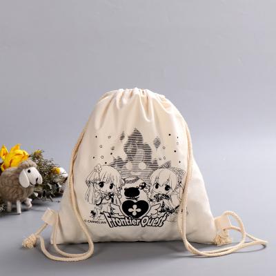 China 100% Eco-friendly Drawstring Backpack Cotton Canvas Bags Low MOQ Customized Gift Cotton Fabric With Logo for sale