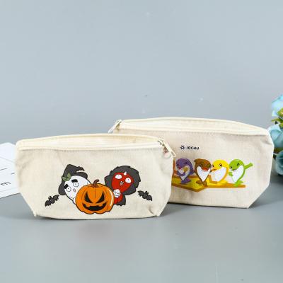 China 100% Custom Logo Eco Canvas Makeup Bags Eco-Friendly Cotton Single Zipper Custom Pouch Cosmetic Bags for sale