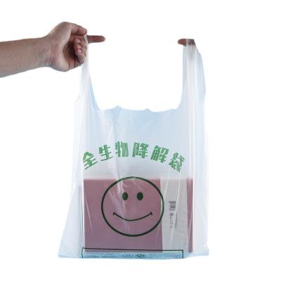 China Biodegradable BIODEGRADABLE supermarket plastic shopping bag HDPE customized printing logo T-shirt bags for sale