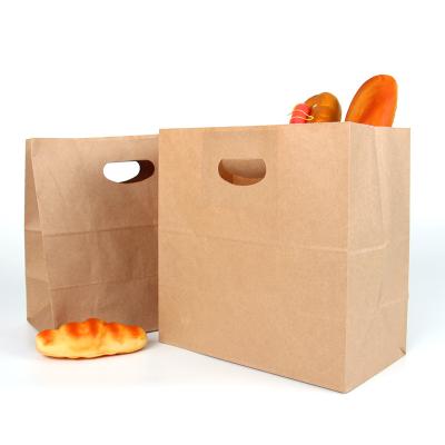 China Food Shopping Kraft Paper Bag Recyclable Natural Die Cut Brown Manufacturer for sale