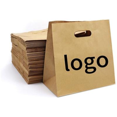 China Custom Printing Recyclable Recyclable Brown Paper Grocery Gift Shopping Bag Food Wrapping Paper Takeout Bag With Die Cut Packaging for sale