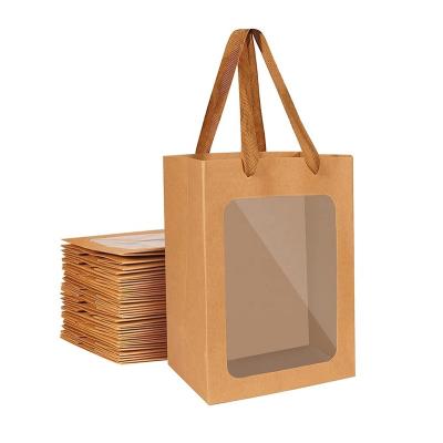 China Manufacturer Hot Sale Custom Size Recyclable Brown Paper Window Gift Wrapping Paper Packaging Bags Wedding Christmas Wine Party Bag for sale