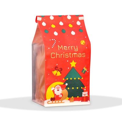 China Custom Disposable Paper Packaging Bag Red Logo Printed Christmas Logo Tin Lock Tie Toast Bag With Matt Plastic Window for sale