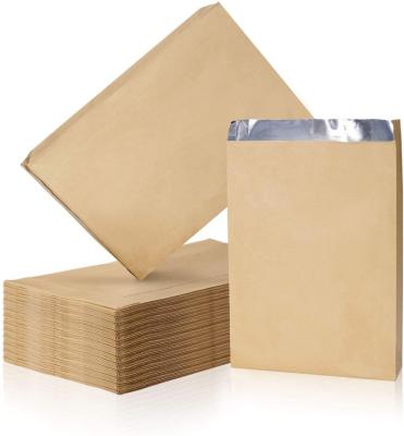 China Recyclable Flat Bottom Kraft Paper Custom Kitchen Bags Oilproof Burger BBQ Popcorn Cookie Bags Aluminum Foil Kraft Bag for sale