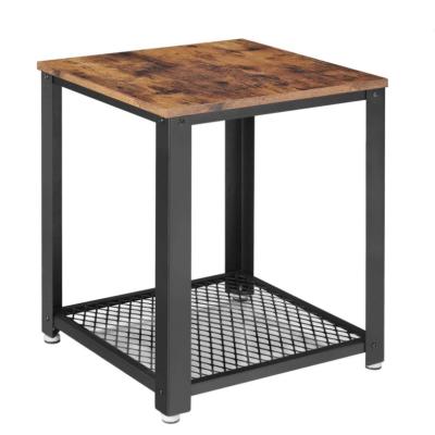 China Wholesale Convertible Square Table Modern Design Iron Brown Wood Side Coffee Tea Table For Home for sale