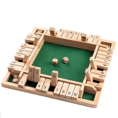 China Funny Traditional Wooden Four 10 Sided Number Family Bar Dice Board Game Closed Box For Kids Educational Toys for sale