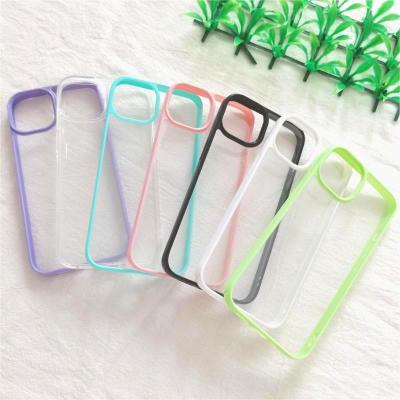 China Cream Shockproof Glue Shell Bezel Acrylic Color Macaron Phone Case Suitable For Apple 14 Shell Fluted Material Shell for sale