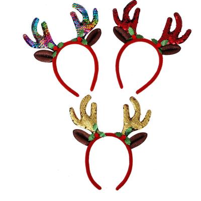 China 2021 Christmas Glitter Antlers Headband Glitter Scale Antlers Headdress Cute Children's Decorative Gifts In Stock for sale