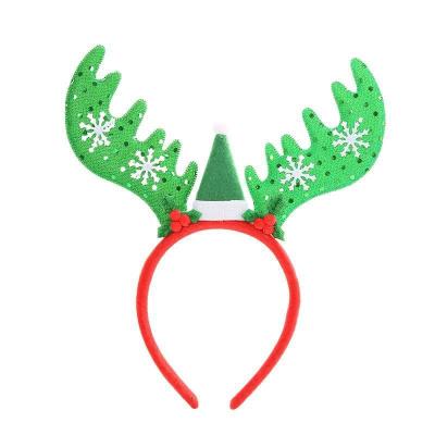 China Sequin Fabric European And American Classic Christmas Antler Headband Holiday Party Big Dress Up Headband Headdress Wholesale Custom for sale