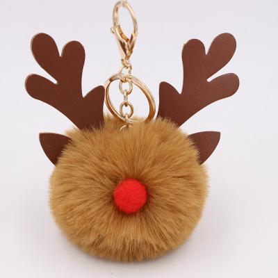 China New Christmas Fur Antlers Key Chain Christmas Elk Key Chain Women's Christmas Elk Fur Antlers Fur Rabbit Rex Bag Plush Pendant Gift for sale