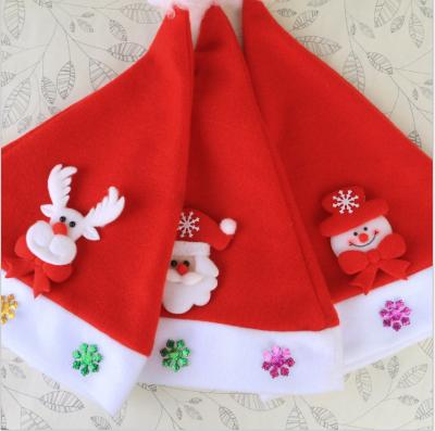 China Cloth Christmas Decoration Adult Supplies And Kids Hat Party Supplies Evening Kids Cartoon Applique Christmas Hat for sale