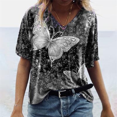 China LW3034 Hot Sale High Quality Plus Size Print Ladies Casual Blouse Breathable Tops Short Sleeve Women Tops for sale