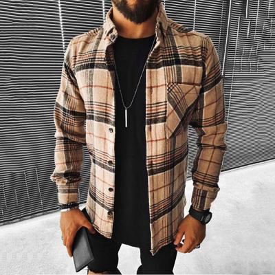 China Factory Anti Shrink Mens Clothing Zipper Flannel Shirt Bomber Checked Chest Pockets Plaid Shirt Jackets for sale