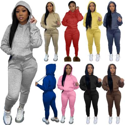 China Breathable 2021 Thick Fleece Long Sleeves Sweatpants And Hoodie Jogger Set Women Two Piece Set Clothing for sale