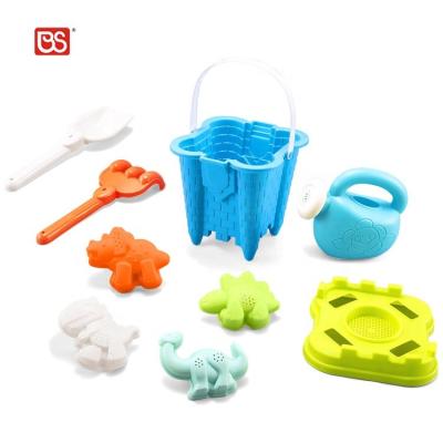 China Plastic Sand Beach Toys For Kid BS Toy 9 PCS Summer Beach Plastic Toys Play Castle Dinosaur Bucket Outdoor Colorful Shovel Sand For Kid for sale