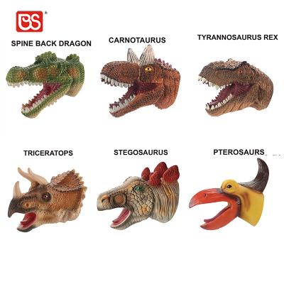 China Hand Puppet BS Toy Interactive Game 7 Inch Rubber Funny Realistic Tyrannosaurus Dinosaur Animal Finger Puppets For Role Play Toy for sale