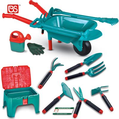 China MODEL TOY BS Toy 18 Pcs Plastic Children Pretend Wheelbarrow Toy Emulational Outdoor Kids Garden Play Tool Kit For Boy Girl for sale