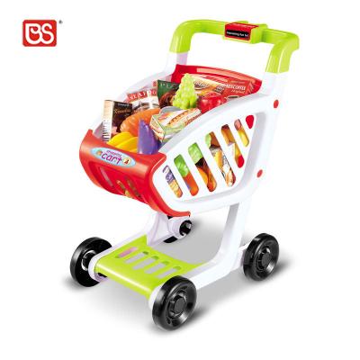 China BS Toy Wholesale China Plastic Fruit Toy Shopping Cart Kindergarten Food Role Play Set Delicious Groceries Kids Kids Shopping Cart Toy For Sale for sale