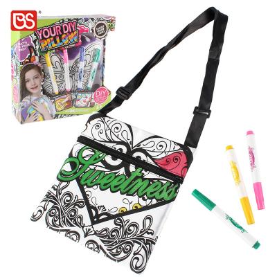 China Drawing Toy For Kid BS Toy Graffiti Messenger Canvas Bags DIY Painting Kits Handbag Handbag Girl Drawing Toy With Color Pen for sale