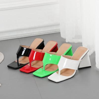 China Guangzhou Durable Wholesale Women's High Heeled Slippers Block High Heels Peep White Toe Ladies Sandals Shoes Black Red Wedding Shoes 42 for sale