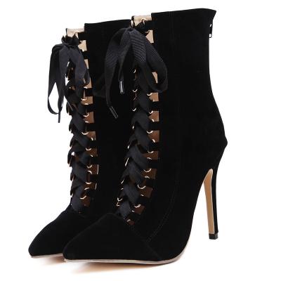 China Size Increasing Latest Elegantly Designed High Heel Stiletto Lace Up Above - Ankle Boots For Ladies Holiday Party Nightclub Size 35-40 for sale