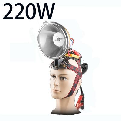 China External Battery 12V High-brightness 220W HID Headlight With External 12V Xenon Lamp Portable Waterproof Strong Light Long Range Headlamp for sale