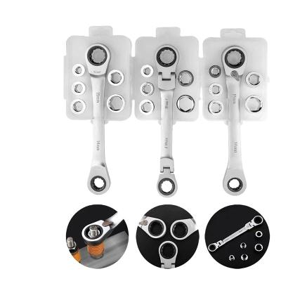 China ALLOY 7 in 1 Key Reversible Double Ratchet Combination Wrench Set Maintenance Mechanic Universal Socket Wrench Tool Ratchet for sale