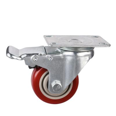 China PIVOT BBQ Caster Wheels 3 inch/75mm Medium Red Silent Universal Caster With Brake for sale