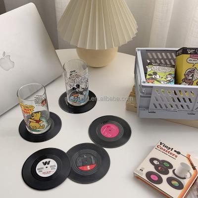 China Custom Eco-Friendly Logo Retro Vintage CD Pads Black Plastic Vinyl Record Coasters Mats Home Decoration Table Placemat for sale