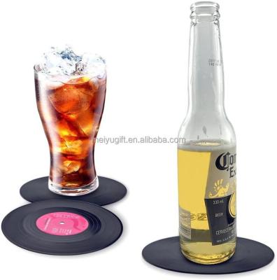 China Sustainable Custom Vinyl Record Label Coffee Table 6pcs One Sets Plastic Record Coasters For Cup Mat for sale