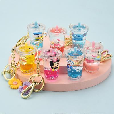 China Environmentally Friendly Acrylic Floating Milk Tea Cup Key Chain Cartoon Stevie Lovers Bag Pendant Charm for sale