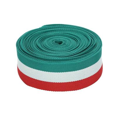 China Soft and Flexible OEKO TEX 2023 trend classic polyester plain webbing intercolor thread belt clothing decorative strip encrypted stripe webbing for sale