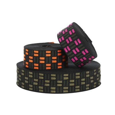 China Soft and Flexible OEKO TEX Custom Eco-friendly 3.8CM Polyester Intercolored Webbing Strap Polyester Stripe Jacquard Webbing for sale