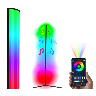 China Modern dimmable standing floor lamp RGB black and white body colorful led corner floor lamp for living room bedroom for sale