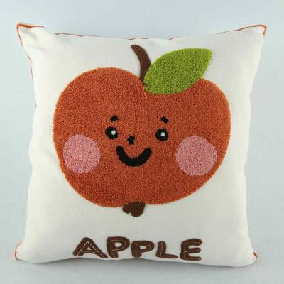 China Wholesale Folded Decorative 100% Cotton Canvas Cushion Cover Cartoon Cute Apple Square Embroidery Cushion for sale