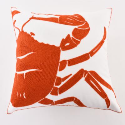 China Retro Navy Blue Crab Folded Cotton Cushion Covers Home Decoration Sofa Decor Pillow Case for sale