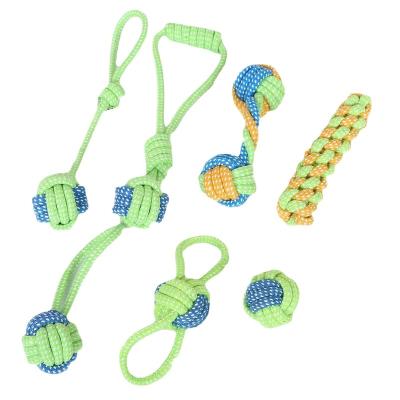 China Sustainable Green Eco-Friendly Cotton Rope Toys Chews Cotton Rope Knot Ball molar Pet Toys for sale