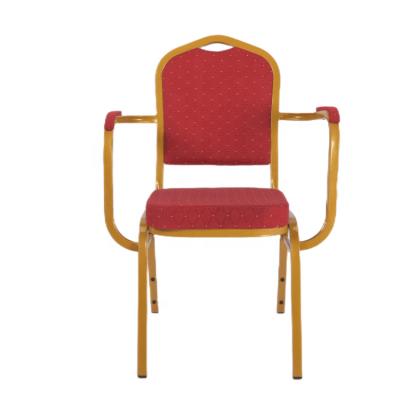 China Modern high quality durable custom made steel fabric stackable wedding banquet chair wholesale price with armrest for sale