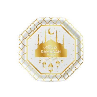 China Wholesale Eco-Friendly Disposable Ramadan Eid Mubarak Tray Eid Mubarak Dish 7 Inch Hexagonal Ramadan Dish 240016 for sale