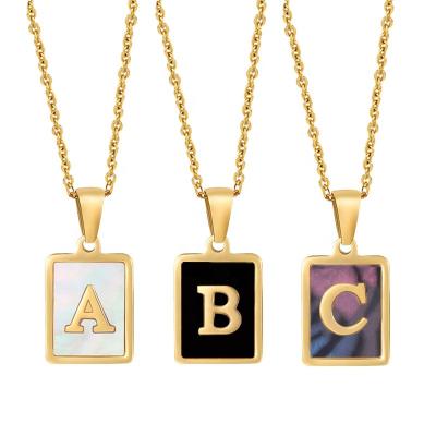 China Hypoallergenic Trendy White Painted Black White Necklace A-Z Initial Square Pendant 18K Gold INS Stainless Steel Shell 26 Letters Necklace For Women Gifts for sale