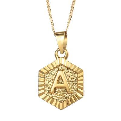 China Fashion Hypoallergenic Custom 18K Gold Plated Jewelry Hexagon Letter-Chain A-Z Initial Stainless Steel Pendant Necklaces For Women for sale