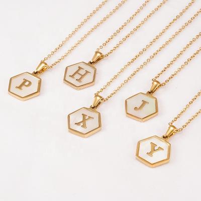 China Wholesale Hypoallergenic Non Tarnish Free 18K Gold Plated Stainless Steel Initial Letter Hex Alphabet Pendant Necklace for sale