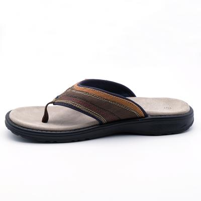 China Anti-skid Textile Beach Eva Outsole Flat Comfortable Wholesale Faux Suede Midsole Leather PU Slipper Flip Flop For Man for sale