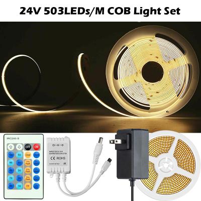 China Other Dimmable CRI90+ LED Strip Light Kit 3000K-6000K with 24V Power and IR Remote, COB LED Strip Lights 16.4ft/5M LED Rope for Home DIY for sale