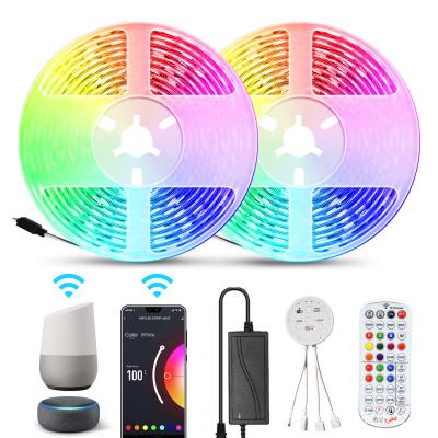 China TUYA Smart Desk Led Strip Lights 20m, WiFi Flexible Strip Home Decor with 44 Keys Remote Control Work with Alexa Google Assistant for sale