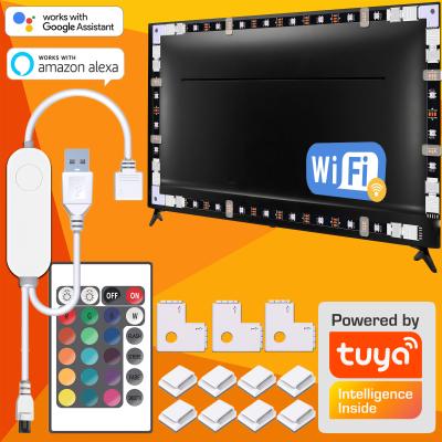 China TUYA WIFI TV Light Strip With 24Key USB LED Remote Control Strip For Smart TV Background 5V RGB TV Backlight Light Work With Alexa for sale