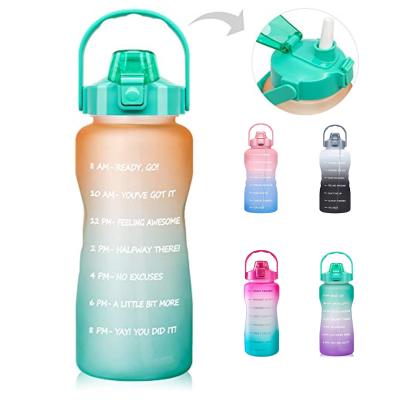 China Man Viable Gym 2.2L 64oz Gradient Color Plastic Water Bottle With Marker And Time Straw For Outdoor Fitness for sale