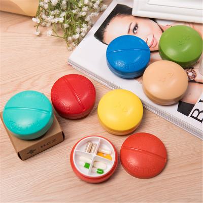 China Logo Pill Box Stored Plastic Storage Box 4 Compartments Personal Portable Travel Pocket Around Storage Vitamin Medicine Case for sale